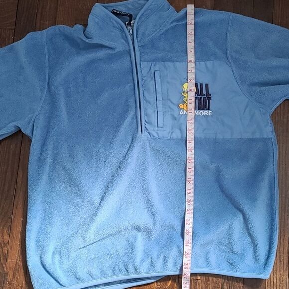 Vintage 90s Y2K Kidcore Looney Tunes Blue Tweety Bird Pullover Fleece - Picture 13 of 14